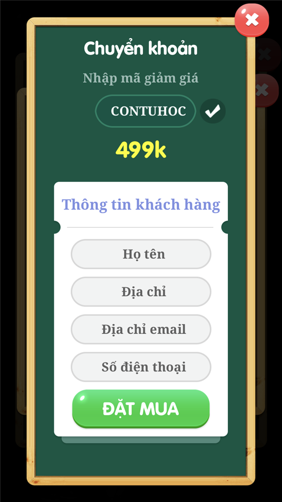 Nhập mã giới thiệu là contuhoc để được giảm tứi 50%