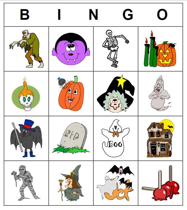 Một bảng trò chơi Bingo với từ vựng được hình ảnh hoá, chủ đề Halloween (Ảnh: Windhamcoop).