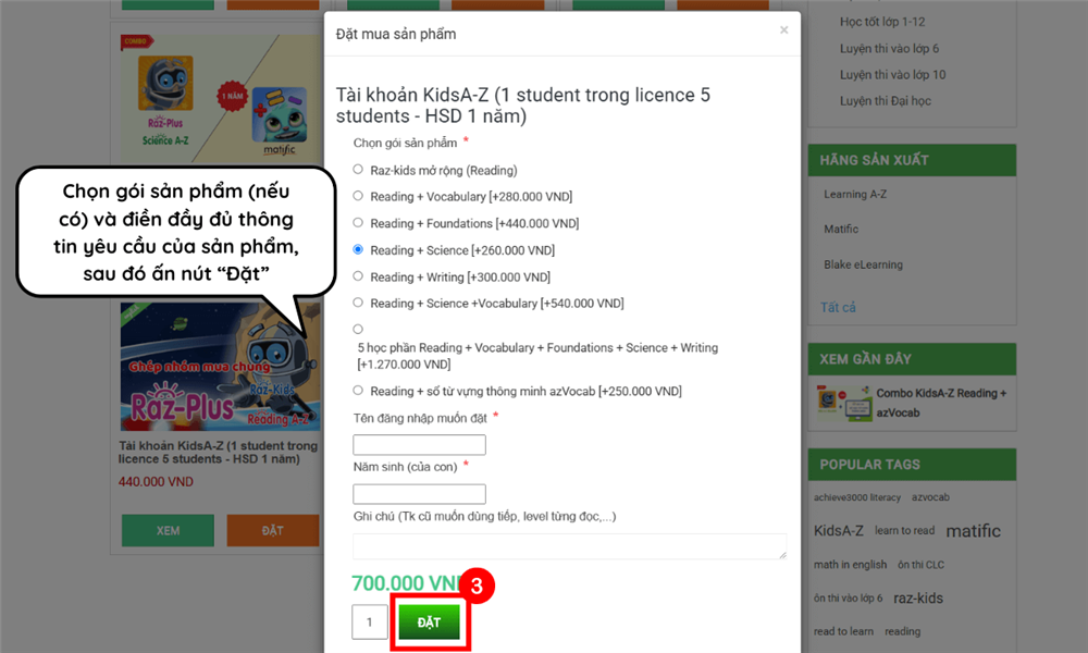 Hướng dẫn cách mua tài khoản Raz-Kids