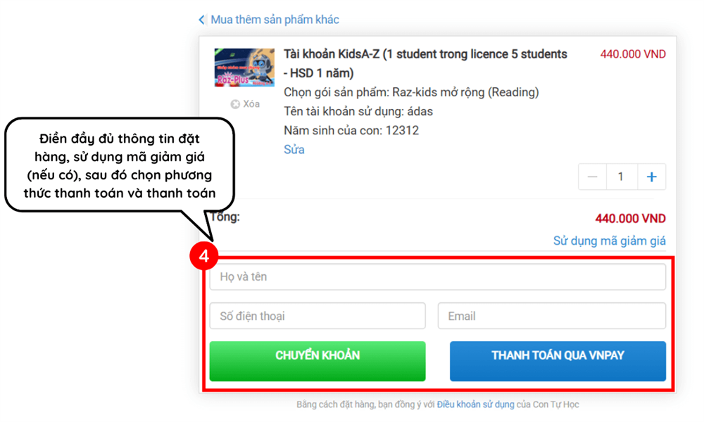 Hướng dẫn cách mua tài khoản Raz-Kids