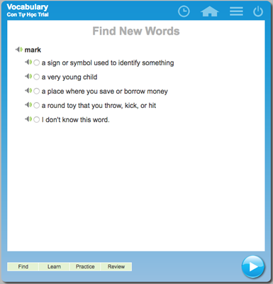 Mobymax Vocabulary - tìm 5 từ mới